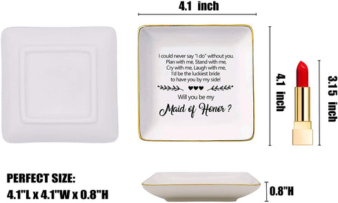 I Could Never Say I Do Without You,Will You Be My Maid of Honor,Bridesmaid Gift,Bridal Shower Gift,Bachelorette Party,Gift for Sister Friends Women,Ceramic Jewelry Holder Ring Dish Trinket Box Tray