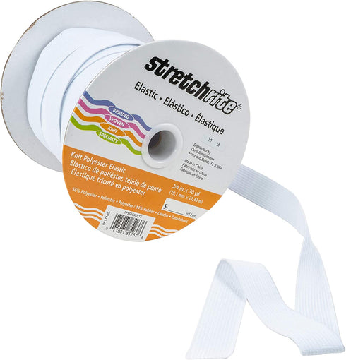 Stretchrite Knit Polyester Elastic Spool, 3/4-Inch by 30-Yards, White