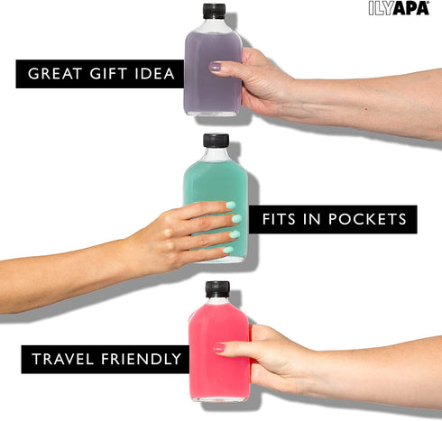 Ilyapa 200 ml Glass Flask Bottle - 6 Pack Liquor Pocket Flask with Plastic Top, Sauce, Oil, Syrup Bottle