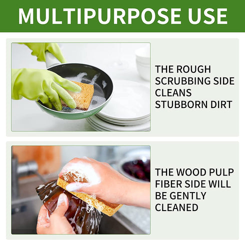 12 Pack Kitchen Dish Sponges, Natural Plant Palm Fiber Scrub Sponge with Non Scratch Biodegradable Compostable Sponges, Durable No Smell Household Cleaning Sponges