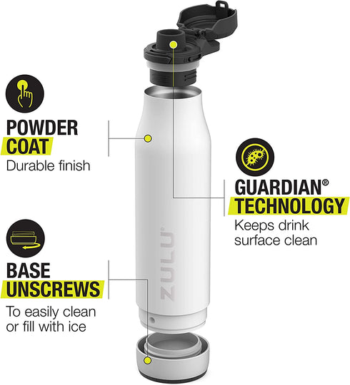 Zulu Ace Vacuum Insulated Stainless Steel Water Bottle with Removable Base