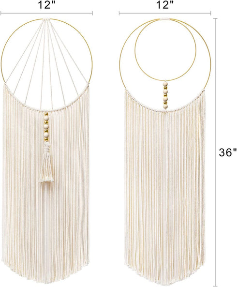 Mkono 2 Pcs Macrame Wall Hanging Woven Wall Decor Art Boho Chic Bohemian Home Decorations for Apartment Bedroom Living Room Dorm Nursery Room, 12" W x 36" L, Medium