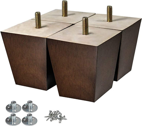 Wood Furniture Legs 3 inch Sofa Legs Pack of 4 Square Couch Legs Brown Mid-Century Modern Replacement Legs for Armchair Recliner Coffee Table Dresser