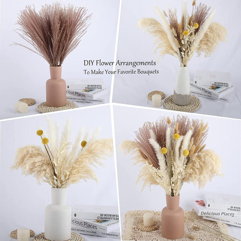 61Pcs Natural Dried Pampas Grass, 17" Tall Fluffy Pompous Grass Dried Flowers Bouquet Decor with Reed Grass/Wheats/Lagurus Ovatus/ for Boho Farmhouse Rustic Vase