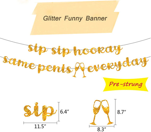 MEYSIMOON Bachelorette Party Decorations Kit Bridal Shower Supplies Gold Kit Ring Balloons,Gold Glitter Sip Sip Banner,Swirl,Paper Pom Poms,Bride to Be Sash for Hens Party Decoration