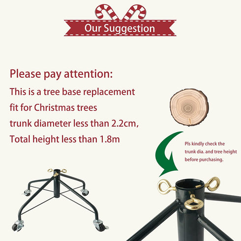EZYDECOR Metal Christmas Tree Stand for Artificial Tree 17.7" Folding Stand with Rolling Wheels (Green)