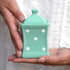 Handmade Teal Blue and White Polka Dot Small 5.3oz/150ml Ceramic Kitchen Herb, Spice, Storage Jar with Lid, Pottery Canister, Housewarming Gift by City to Cottage®