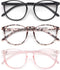 IBOANN 3 Pack Blue Light Blocking Glasses Women/Men, Round Fashion Retro Frame, Vintage Fake Eyeglasses with Clear Lens (Matte Black & Leopard & Clear Pink)