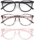 IBOANN 3 Pack Blue Light Blocking Glasses Women/Men, Round Fashion Retro Frame, Vintage Fake Eyeglasses with Clear Lens (Matte Black & Leopard & Clear Pink)