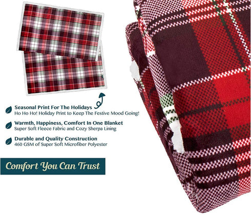 PAVILIA Christmas Plaid Blanket | Sherpa Fleece Flannel Throw Blanket | Christmas Plaid Warm Plush Microfiber Blanket for Couch Sofa | 60x80 Inches