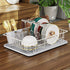 Dish Drying Rack, Veckle Sink Side Dish Rack with Drainboard Cutlery Utensil Holder Dish Drainer Wire Rack for Kitchen Countertop, White