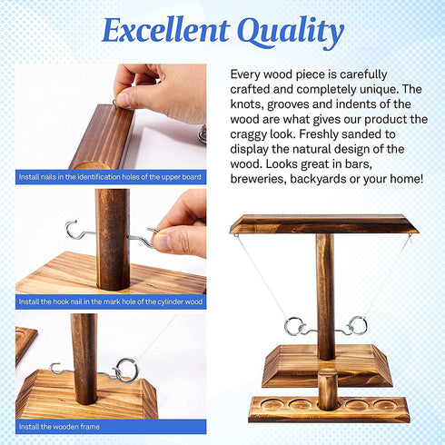 Ring Toss Game, Ring Toss with Shot Ladder, Fun Hook and Ring Game, Handmade Wooden Interactive Game for Home and Party