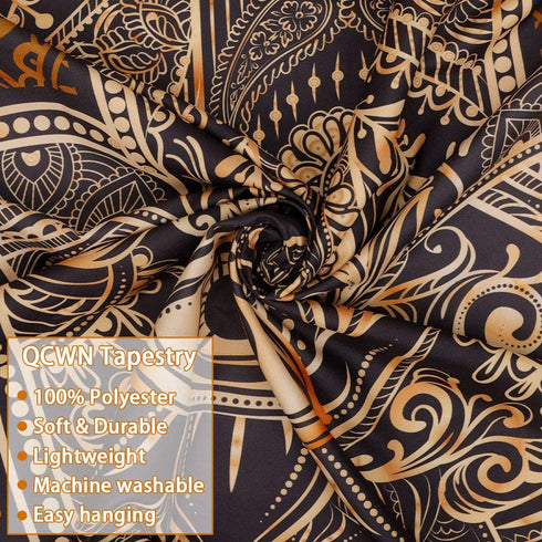 QCWN Spiritual Tapestry,Psychedelic Trippy Tapestry Black Gold Hamsa Hand Tapestry Mandala Medallion Bohemian Tapestry Evil Eye Hamsa Hand Blessing Home Good Luck Wall Tapestry for Bedroom Aesthetic