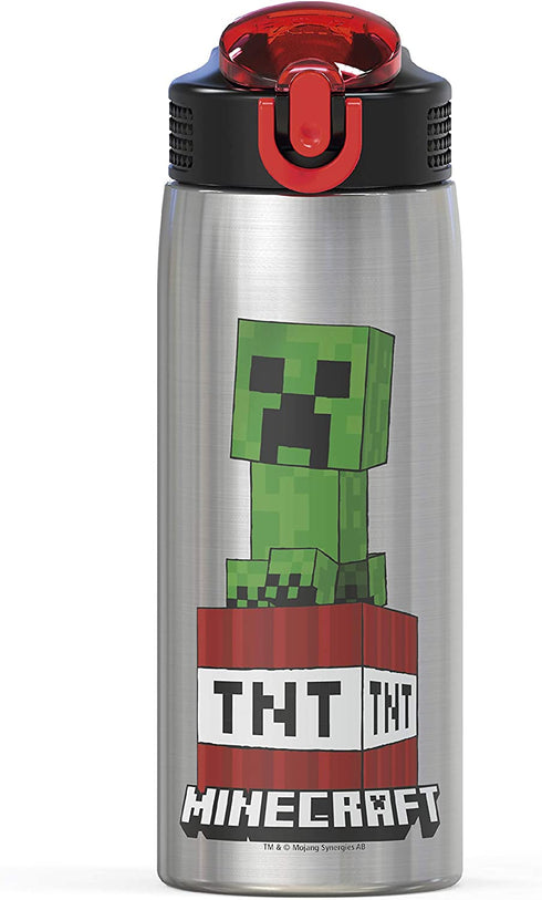 Zak Designs - MICI-V151 Zak Designs 27oz Minecraft 18/8 Stainless Steel Water Bottle with Flip-up Straw Spout and Locking Spout Cover, Durable Cup for Sports or Travel (27oz, Minecraft Creeper)