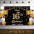 WATINC Happy 16th Birthday Backdrop Banner Sweet Sixteen Background Banners 78" x 45" Extra Large Backdrops Balloons Black Gold Party Decorations Supplies