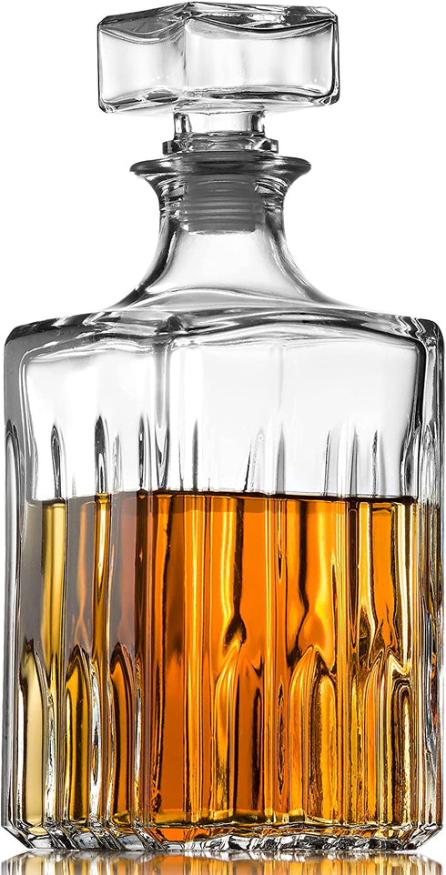 Godinger Whiskey Decanter and 2 Whiskey Glasses Bar Set, Italian Made Decanter for Liquor Scotch Bourbon Vodka
