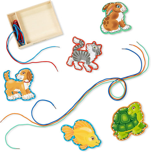 Melissa & Doug Lace and Trace Activity Set: Pets - 5 Wooden Panels and 5 Matching Laces - Lacing Toys For Toddlers, Fine Motor Skills Threading Cards, Lacing Cards For Preschoolers And Kids Ages 3+