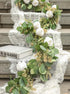 TOPHOUSE Artificial White Rose Garland 6.5ft Eucalyptus Flower Garland Real Touch White Rose Vine for Mantle Table Centerpiece