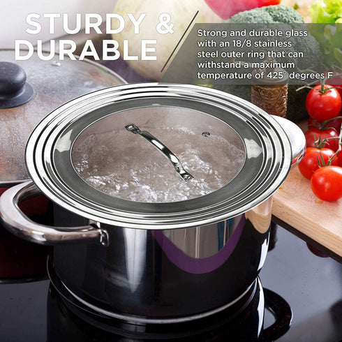 Stainless Steel Universal Lid for Pots, Pans and Skillets - Fits 7 In to 12 In Pots and Pans - Replacement Frying Pan Cover and Cast Iron Skillet Lid