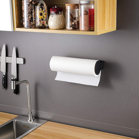 YIGII Black Paper Towel Holder - Kitchen Paper Towel Rack Under Cabinet Mount Self-Adhesive Paper Roll Holder, SUS-304 Stainless Steel