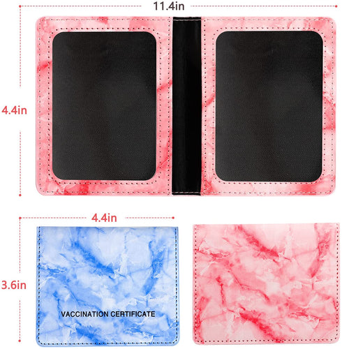 Ecqizer 2 Pack CDC Vaccination Card Protector, 4 X 3" Immunization Record Vaccine Card Holder, Marbling PU Leather ID Card Holder Badge Holders for Protecting Vaccine Certificate (Pink, Blue)