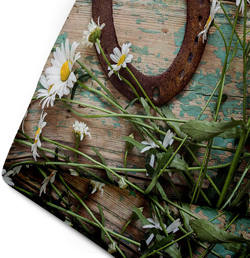 Emvency Throw Pillow Covers Rustic with Rusty Horseshoe and Daisies On Old Wooden Boards Copy Space Top 18 x 18 Inch Square with Hidden Zipper Polyester Home Sofa Cushion Decorative Pillowcase