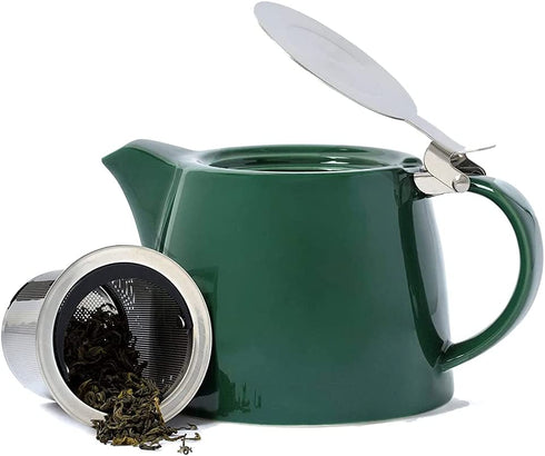 VAHDAM, Porcelain Teapot - Dark Green (16.9 oz) - Handcrafted Teapot with 18/8 Stainless Steel Lid and Extra-Fine Infuser To Brew Loose Leaf Tea | Beautiful Tea Kettle with Infuser
