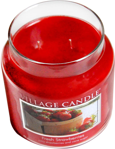 Village Candle Fresh Strawberries Large Glass Apothecary Jar Scented Candle, 21.25 oz, Red, 21 Ounce