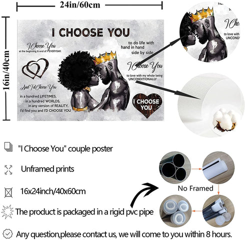 African American Wall Art Black King And Queen Wall Art Black Couple I Choose You Poster Black Couple Wall Decor for Home Decor 24x16inch Unframed