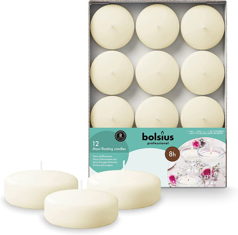 BOLSIUS Unscented Floating Candles - Pure Rich Creamy 3" Ivory, Set Of 12 - European Quality - Imbue Breathtaking Ambiance for Romantic Wedding Centerpieces, Decorations, Events, Pool, Holiday Parties