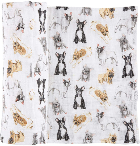 Mud Pie, French Bulldog Print Baby Swaddle Blanket, 47" x 47", Frenchie