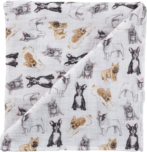 Mud Pie, French Bulldog Print Baby Swaddle Blanket, 47" x 47", Frenchie