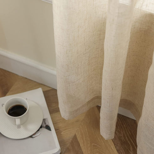 Demetex Semi Sheer Door Panels 72 inch Length Privacy Linen French Door Curtain Panels for Front Door, Set of 2, 54 x 72, Beige