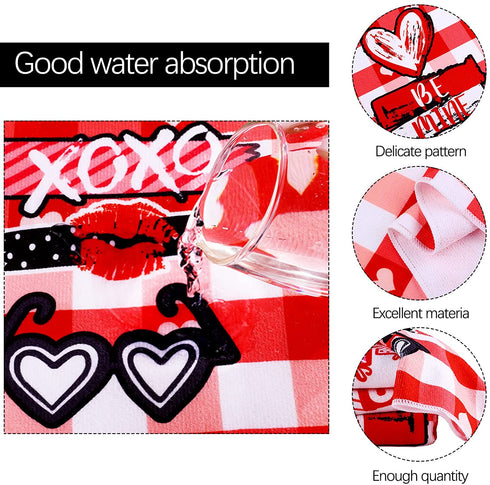 Ruisita Set of 4 Valentines Day Love Dish Towels 28 x 18 Inch Absorbent Red Buffalo Plaid Kitchen Towel Oversized Decorative Towels for Cleaning, Cooking, Baking, Drying
