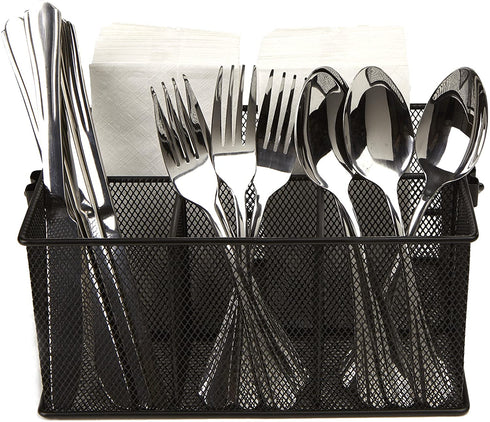 Mind Reader Storage Basket Organizer, Utensil Holder, Forks, Spoons, Knives, Napkins, Perfect for Desk Supplies, Pencil, Pens, Staples - 2 Pack, Black