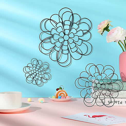 3 Pieces Metal Wall Art Metal Flower Wall Sculpture Metal Flower Wall Art for Home Bedroom Living Room Bathroom Kitchen Office Garden Hotel Wall Decoration, 3 Sizes (Black)