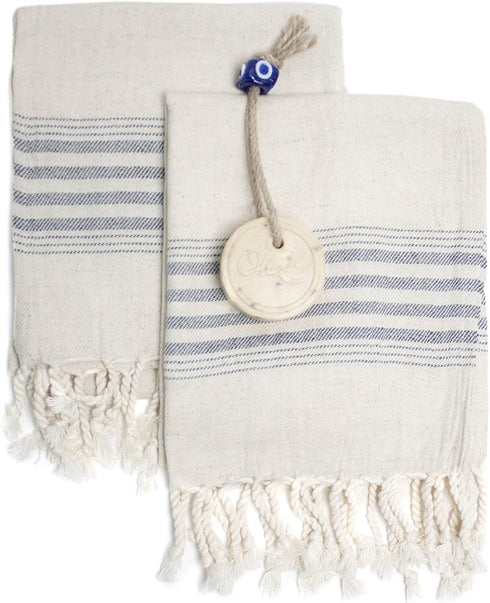 Ahenque Set of 2 Linen Cotton Blend Premium Quality, Long Tea Towel Natural in Color and Eco-Friendly Dish Towel, Hand-loomed Dishclothes, Cream Kitchen Towel Set, Hand Towel Set (Black)