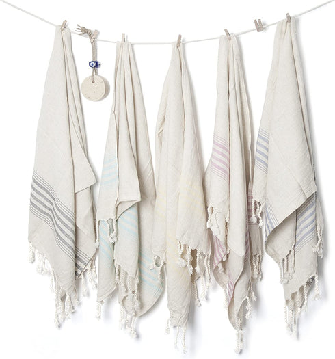 Ahenque Set of 2 Linen Cotton Blend Premium Quality, Long Tea Towel Natural in Color and Eco-Friendly Dish Towel, Hand-loomed Dishclothes, Cream Kitchen Towel Set, Hand Towel Set (Black)