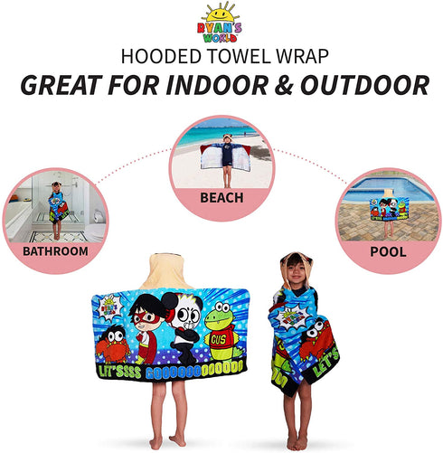 Franco Kids Bath and Beach Soft Cotton Terry Hooded Towel Wrap, 24" x 50", Ryans World