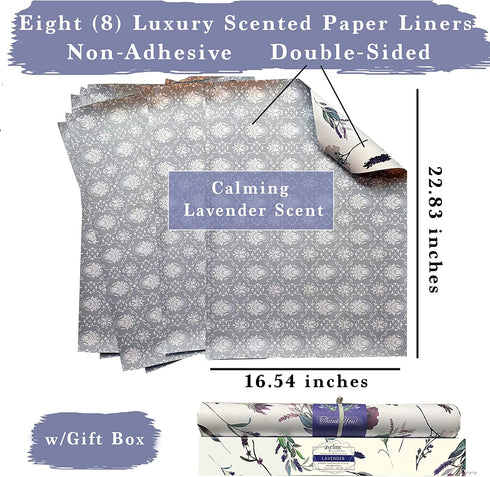 Lavender Scented Drawer Liners for Dresser 8 Sheets, Cabinet Liners for Shelves, Double-Sided Pattern Shelf Paper, Non Adhesive Shelf Liners, Drawer Liners for Bathroom, & Closets 16.5" X 22.8"