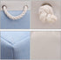 Fabric Storage Basket Set of 3, Foldable Linen Storage Box for Nursery and Home, Collapsible Canvas Shelf Basket for Wardrobe or Bedroom, Blue and White