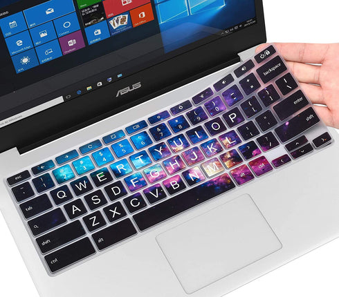 CaseBuy Keyboard Cover for ASUS Chromebook Flip C433 C434TA 2-in-1 Laptop, ASUS C302CA/C423NA/C425TA/C433TA-AS384T/C434TA-DH342T DSM4T DS384T C523NA 14" Chromebook, Letters in Upper Case, Galaxy Black
