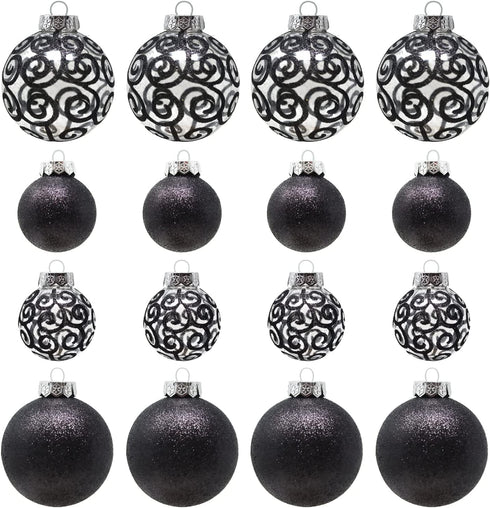 Sleetly Black Christmas Ornaments Shatterproof Ball Tree Decorations, Set of 16