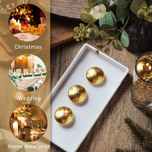 Artificial Pearl String for Floating Candles,12 Unscented Floating Candles for Centerpiece,33 Feet Faux Pearl Filler Vase Filling for Wedding Dinning Table Holiday Party Pool Christmas Decor (Gold)