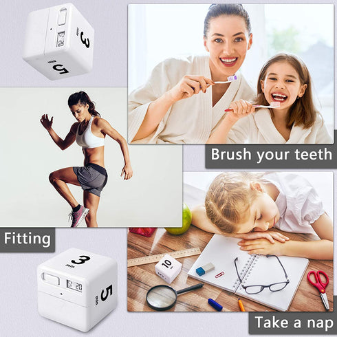 2 Pieces Cube Timers Gravity Sensor Flip Timer Kids Timer Workout Timer and Game Timer for Time Management, Holiday Surprise, 1 3 5 10 Minutes and 15 20 30 60 Minutes (White, Blue)