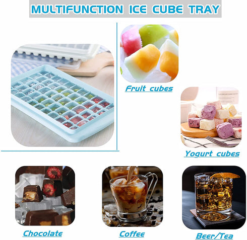 SQLHM Ice Cube Tray with Lid and Bin 55 - Ice Cube Molds for Freezer BPA Free Ice Container Comes with Scoop and Cover (Blue)Ice Cube Molds & Trays