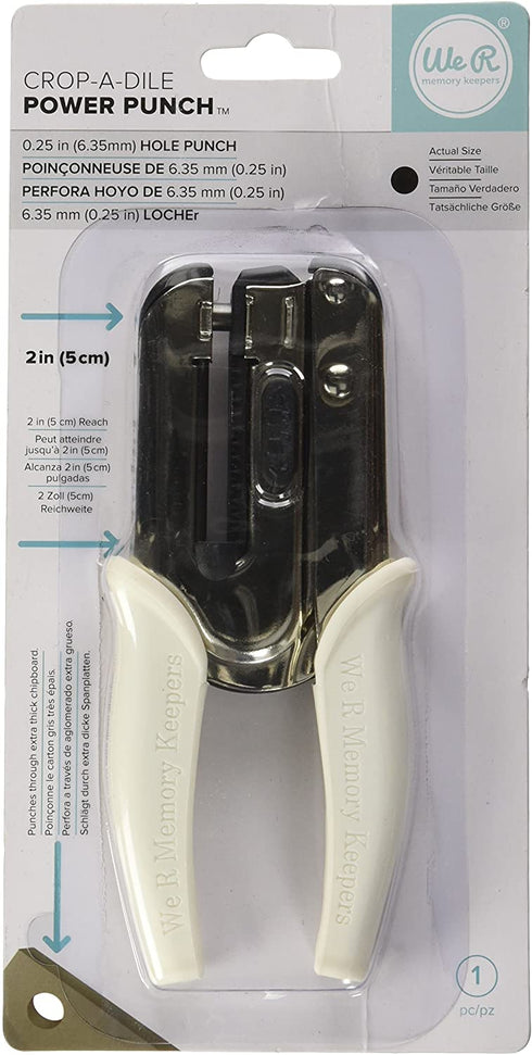 Heavy Duty 1/4 inch Standard Hole Punch The Crop-A-Dile Power Punch with 2 inch Reach by We R Memory Keepers. Punch Through Paper, Chipboard, Thin Tin, Leather, Plastic, and Fabric, Colors may vary