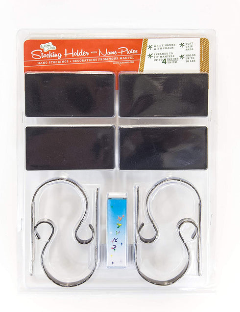 Elf Logic - 4 Pack Personalized Christmas Stocking Holder - Elegant, Adjustable, Metal Stocking Hooks - Low Profile Christmas Fireplace Hooks/Mantle Clips (4 Pack)