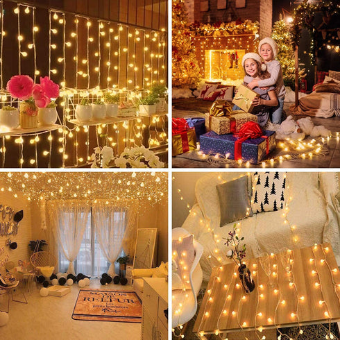 Battery Operated String Lights Outdoor - 2 Packs 200 LED 98 Ft Globe Fairy Light Bedroom Indoor with Remote Control Timer 8 Lighting Modes for Room Decor Car Camping Christmas Tree Girls Warm White