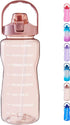 EYQ Half Gallon/64 oz Water Bottle with Time Marker, Carry Strap and Motivational Quote, Leak-Proof Tritan BPA-Free, Ensure You Drink Enough Water for Fitness, Gym, Camp, Sports (Clear Rose pink)